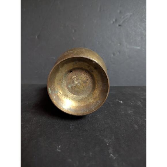 Antique 6" banded brass vase footed Patina flared neck round body Far East - Picture 5 of 6